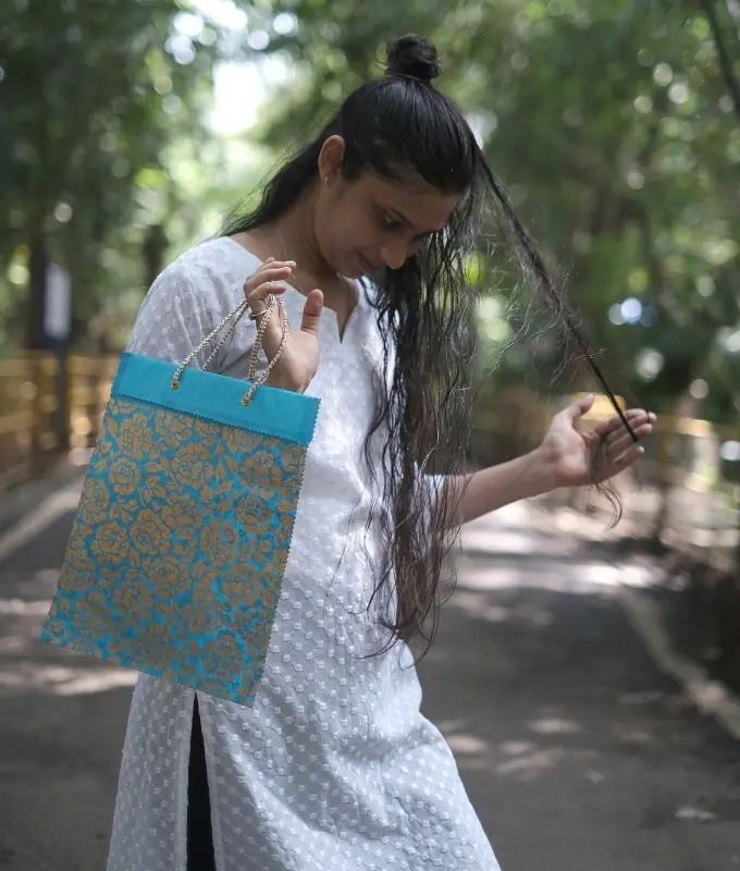 Student Crafted Blue Floral Gift Bag Code G91GB105