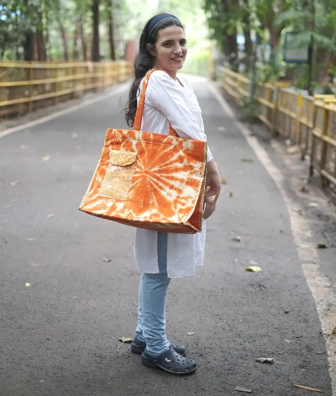 Student Crafted Orange Tie-Dye Tote Bag Code G91TDB105
