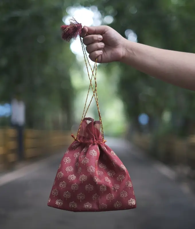 Student Crafted Maroon Potli Bag Code G91PGB102