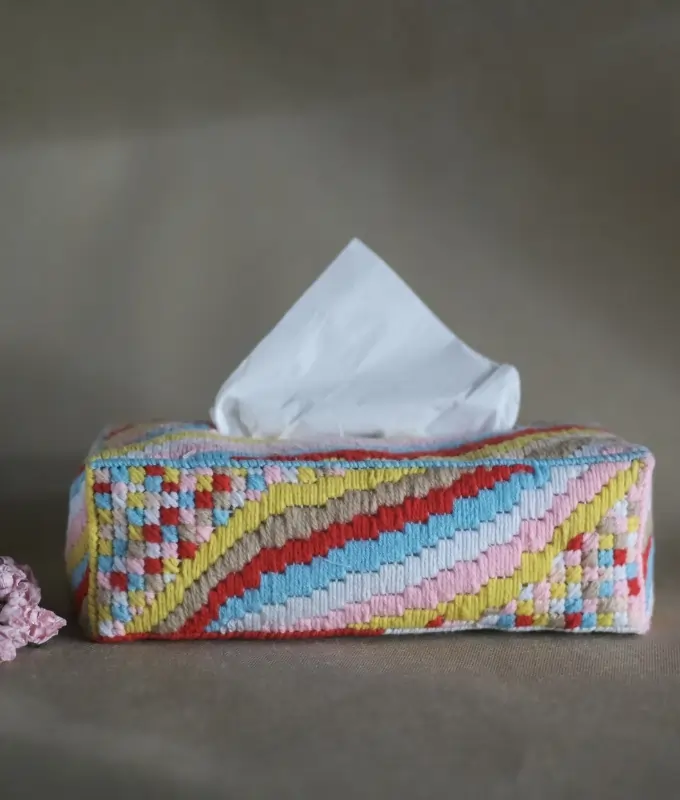 Student Crafted Multicolor Tissue Box Cover Code CTB105