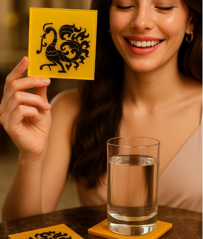 yellow Acrylic Art Coasters (Set of 5) Code AC107