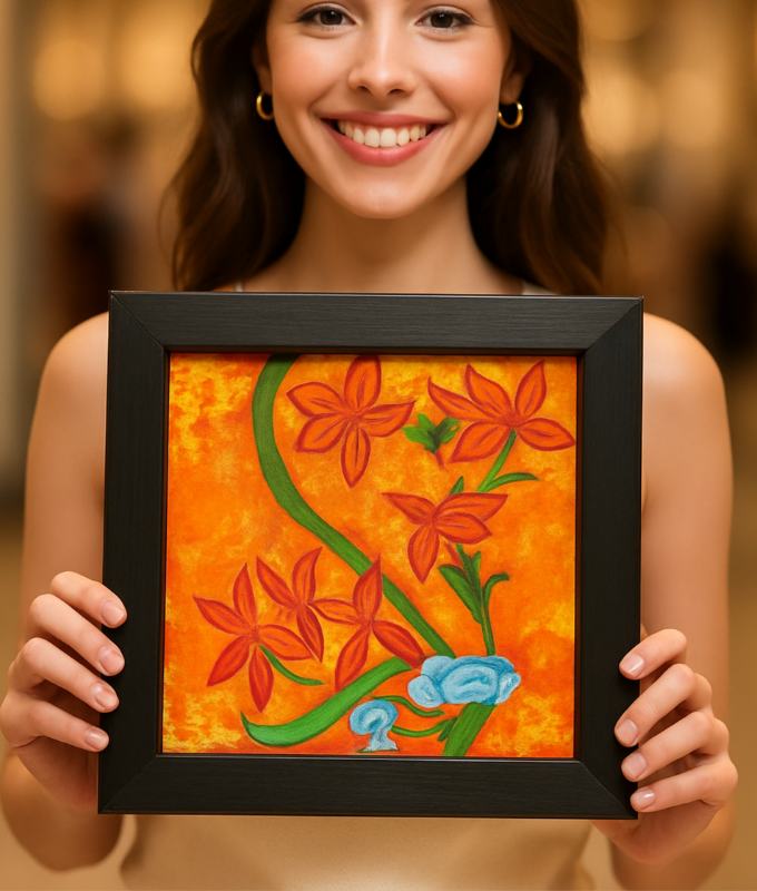Orange Floral Frame Art Code PT1013