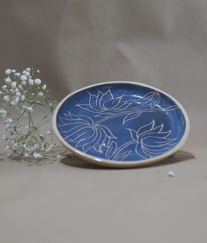 Blue Floral Ceramic Plate Code CMPLT106